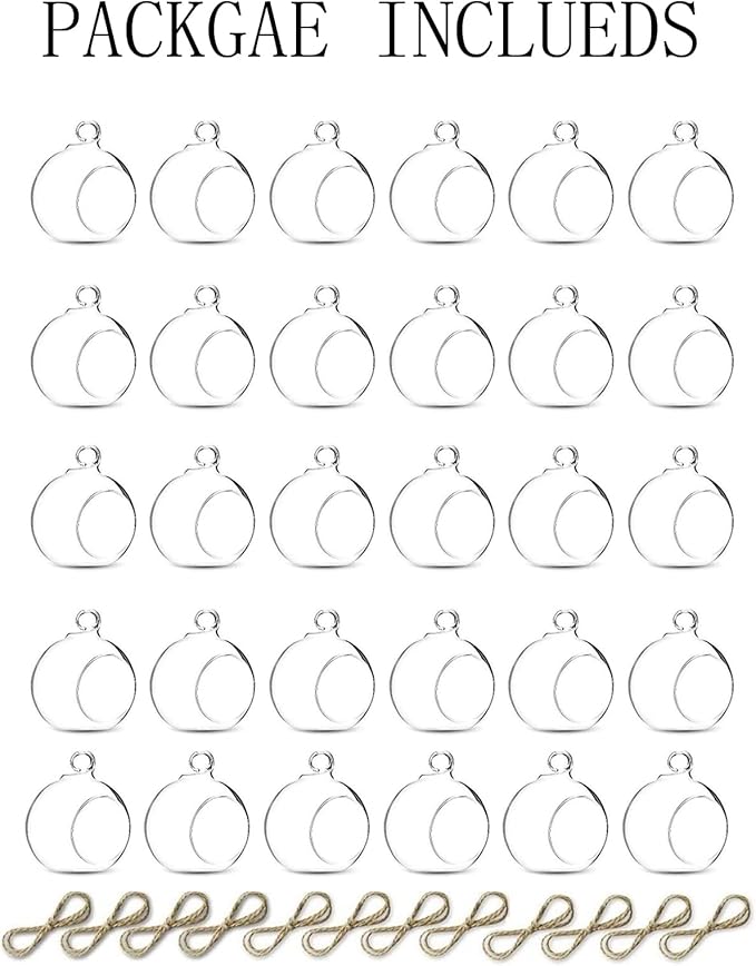Nuptio 36 Pcs Hanging Tea Light Candle Holders Mini Glass Candle Holder 2.36" Diameter Baubles Globe Garden Ornament, Tealight Holders for Christmas Halloween Wedding Party Decorations for Reception