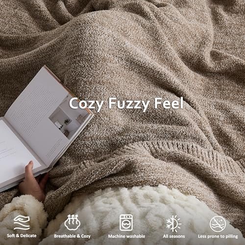 WDCOZY Taupe Melange Throw Blanket for Couch Bed Travel Camping, Reversible Super Soft Plush Knitted Blanket, Lightweight Cozy Fuzzy Fluffy Warm Throw, Textured Blanket for Home Decor, Tan 50"x60" - color: Taupe, size: Throw (50" x 60")
