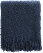 BATTILO HOME Navy Blue Throw Blanket for Couch, Textured Soft Navy Throw, Decorative Knitted Navy Blanket Throw for Sofa Bed Living Room, 50"x60"