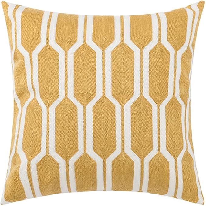 vctops Embroidery Cotton Decorative Throw Pillow Cover Boho Geometric Pattern Cushion Cover for Couch Sofa Bed (Yellow B,18"x18")