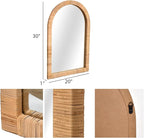 FUIN Boho Rattan Wall Mirror 20×30 Inch Arched Natural Rattan Frame – Farmhouse Bathroom Vanity Mirror – Wicker Decorative Hanging Mirror for Living Room, Bedroom, Entryway
