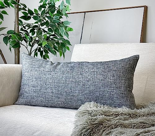 Aiking Home Imitation Burlap Lumbar Pillow Cover 12x24 Inch Vintage Faux Linen Rustic Natural Look, 1 Piece Elegance Farmhouse Style Accents Pillow Case for Indoor Use, Gray - color: Gray, size: 24" x 12" (Pack of 1)