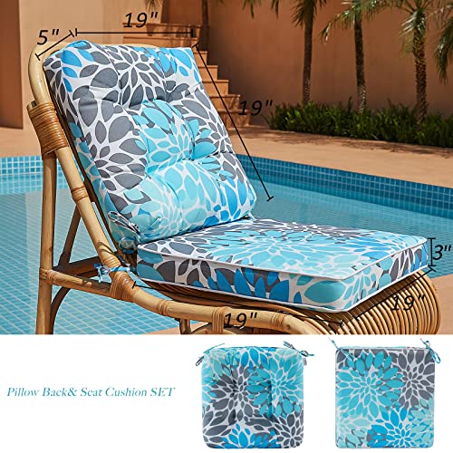 JMGBird Outdoor Chair Cushions Set - 19"x19" Deep Seat & Back Cushions, Water-Resistant Tufted Pillows for Patio Furniture - color: Light Blue With White, size: 19"×19"
