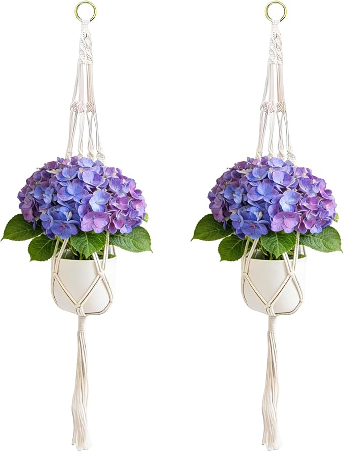 Macrame Plant Hangers 2 Pack Indoor Outdoor Hanging Planter Basket Handmade Rope Hanging Plant Holder for Indoor Outdoor Boho Home Decor 41 Inch, White