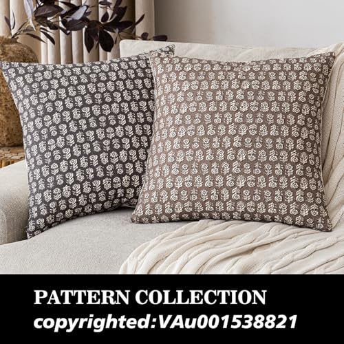 Foindtower Set of 2 Decorative Neutral Floral Print Throw Pillow Covers Vintage Accent Farmhouse Cushion Covers Boho Home Decor for Sofa Chair Couch Bedroom Living Room,18×18 Inch,Brown - color: Chocolate, size: 18" x 18" (Pack of 2)
