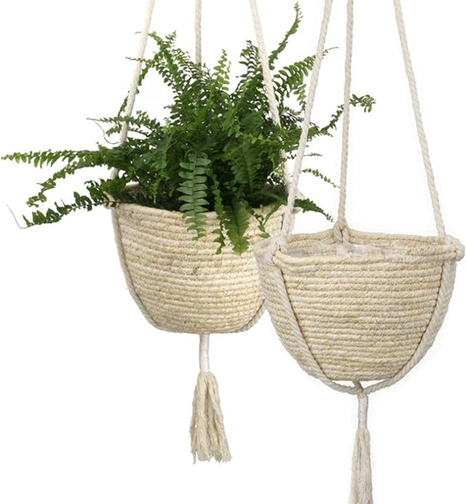 Natural Hanging Seagrass Plant Baskets, Macrame Plant Hangers, Indoor Boho Plant Hanger, for Indoor Outdoor Home Decorations Fence Planters Plant Flower Pots
