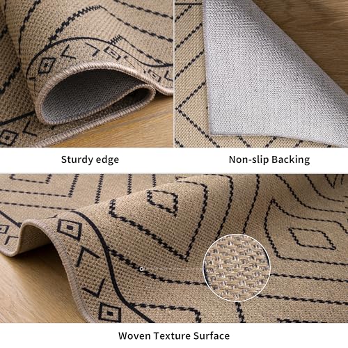 Tangsoo Easy Jute Rug 2x3 Outdoor Rug,Washable Non-Slip Rug for Entryway,Neutral Geometric Ultra Thin Indoor Carpet Farmhouse Throw Mat for Kitchen Bedroom Front Door Entrance - color: Black Diamond, size: 2x3ft
