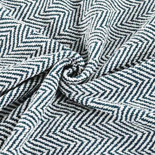 Herringbone Knitted Two Tone Throw Blankets with Braided Tassel Fringe, Boho Farmhouse Lightweight Turkish Throw Blanket for Couch Bed Sofa, Picnic, Yoga, Outdoor Blanket, 50 x 60 Inch, Dark Teal - color: Dark Teal