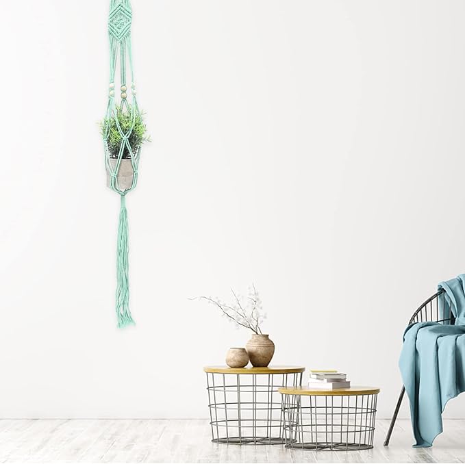 ABOOFAN Hanging Flower Pot Macrame Wall Pot for Plants Indoor Plant Hangers Indoor Macrame Woven Hanger Stands Stand Net Decor Hanging Basket Wooden Bohemia