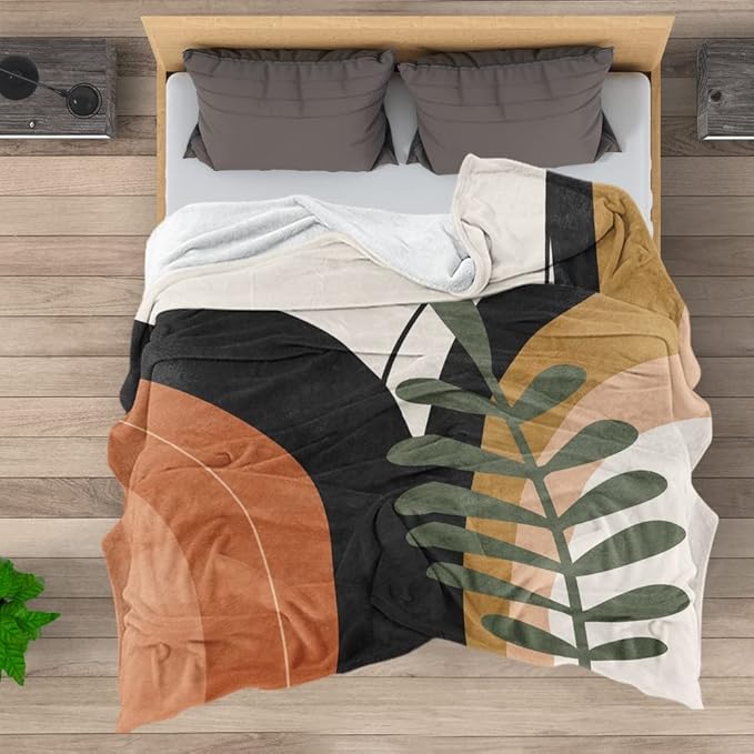 Boho Mid Century Blankets Black Geometric Throws Beige Abstract Modern Throw Blanket Minimalist Sun Soft Warm Bed Bedding Blankets for Couch Bedroom Sofa Office Cozy Flannel Blanket 40"X50"