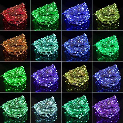 Twinkle Star Color-Changing Fairy Lights, 33Ft 100 LED Waterproof Mini String Lights Twinkle Lights, 16 Colors USB Silver Wire Lights with Adapter for Bedroom Room Garden Party Wedding Christmas Decor - color: Multicolor, size: 33ft
