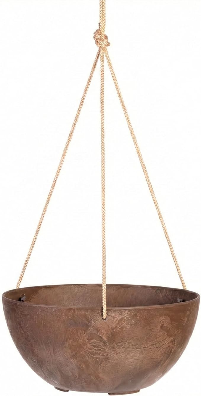 Root & Vessel Self Watering Hanging Planter for Indoor or Outdoor Plants, Unique Marbled Hanging Basket Made of Eco-Friendly Blend of Stone & Plastic, Rust, 12"