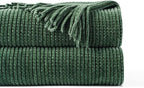 BATTILO HOME Dark Green Throw Blanket for Couch, Soft Chenille Knit Throws with Tassels for Home Decor, Spring Green Throws for Couch Cover, 50"x60"
