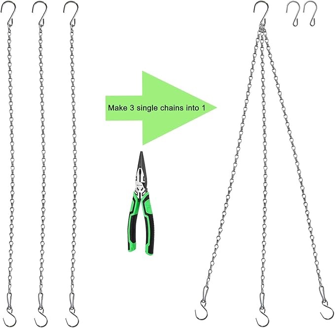 Chain for Hanging Plants,25 Inch Silver Hanging Chain Basket Kits with Hooks for Bird Feeder Plant Extender Porch Wind Chime (Silver, 25 Inch-4PCS)