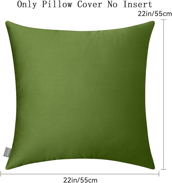 4-Pack 100% Cotton Comfortable Solid Decorative Throw Pillow Case,Thmyo Square Cushion Cover Pillowcase Sublimation Blank Pillow Covers DIY Throw Pillowcase for Couch(22x22 inch/ 55x55cm,Olive Green)