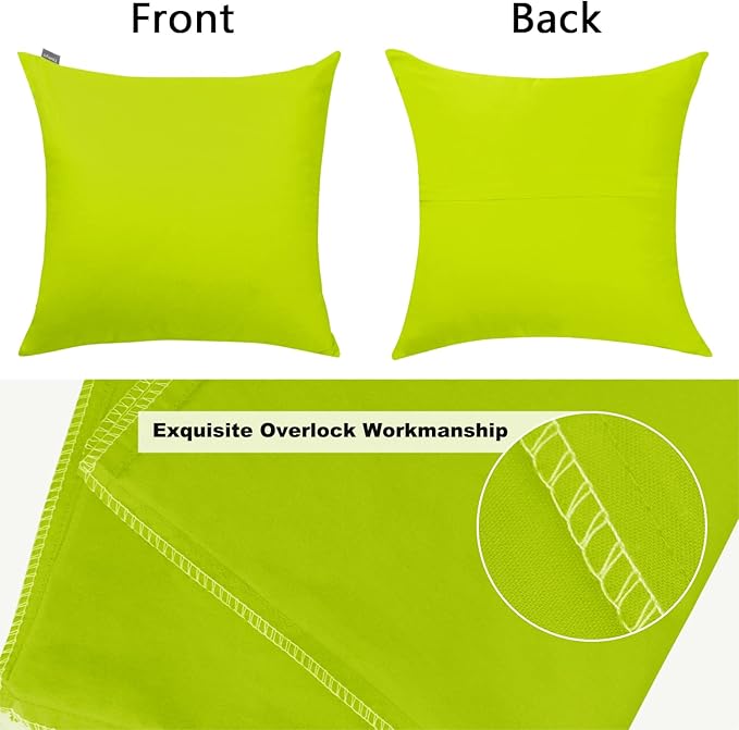 Thmyo 4-Pack 100% Cotton Comfortable Solid Decorative Throw Pillow Case Square Cushion Cover Pillowcase Sublimation Blank Pillow Covers DIY Throw Pillowcase for Sofa(24x24 inch/ 60x60cm,Light Green)