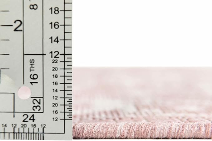 Rugs.com Outdoor Aztec Collection Rug – 5 Ft Round Pink Flatweave Rug Perfect for Kitchens, Dining Rooms