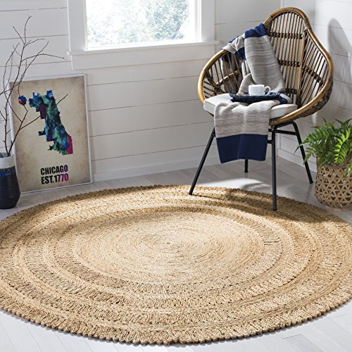 SAFAVIEH Natural Fiber Round Collection 3' Round Natural NF356A Handmade Boho Charm Farmhouse Jute Area Rug - size: 3' (Round)