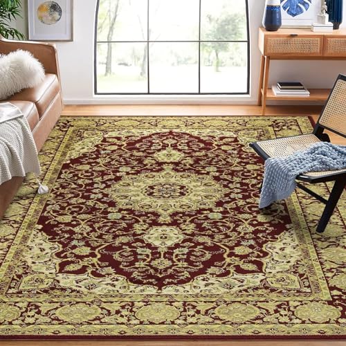 Memoryfield Vintage Rug 4x6 Traditional Floral Rug Oriental Rug Retro Medallion Area Rug for Living Room Non Slip Low Pile Bedroom Rug Aesthetic Rug Farmhouse Carpet for Dining Room Home Office Red - color: Red, size: 4' x 6' (Rectangular)