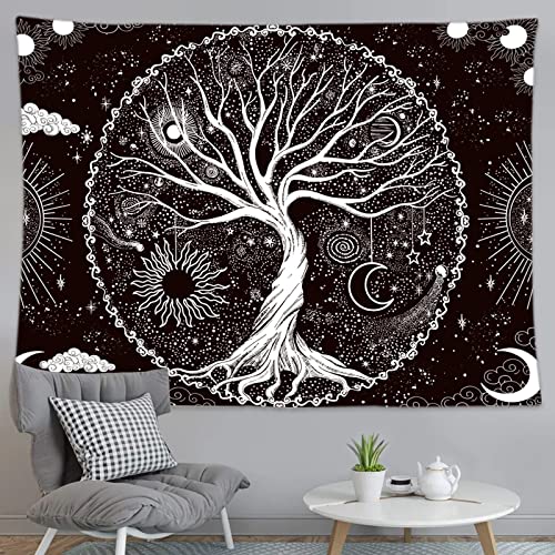 Wonrizon Tree of Life Tapestry,Black and White Galaxy Space Tapestries Aesthetic Psychedelic Wall Hanging decor for Living Room Bedroom (30" x 40") - size: 40"L x 30"W