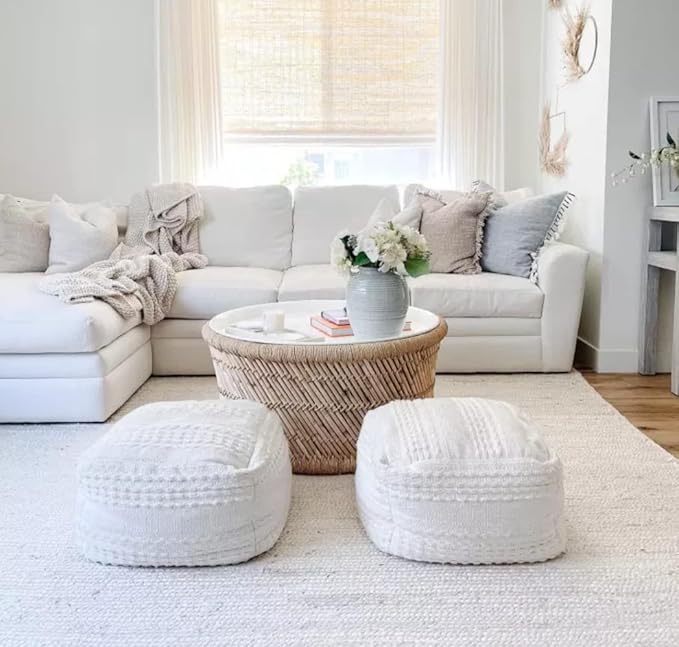Jute Rug 5' x 8' Rectangular Area Rug Hand Woven Jute Beige Braided Boho Rug for Living Room Outdoor Bedroom Kitchen Entryway Farmhouse, Rustic Vintage Natural Reversible Floor Rugs: Off White