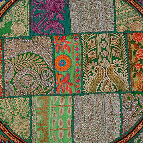 Rajasthani Handmade Colorful Decorative Floor Pillow Cover Meditation Patchwork Patchwork Cushion Seating Accent Boho Chic Indian Handmade Cover ONLY (Green, 32X32 Inches) - color: Green