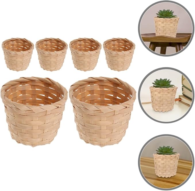 PRETYZOOM Mini Bamboo Storage Basket Woven Small Wicker Organizer for Succulent Plants Decorative Flower Container Portable Storage Basket for Home Party Use 3X3 Inches