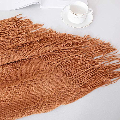 BOURINA Almond Throw Blanket 50 x90 Inches Throw Textured Solid Soft Sofa Throw Bed Runner Couch Cover Knitted Decorative Blanket Bed Runner - color: Almond, size: 50"x90"