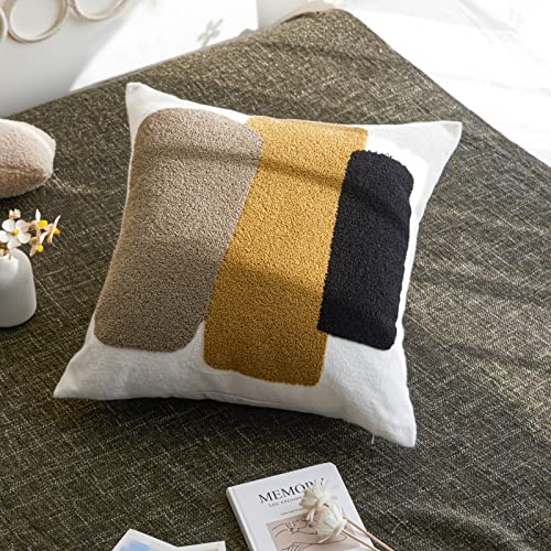 Retro Boho Textured Accent Mid Century Throw Pillow Covers Modern Vintage Minimalist Geometric Decorative Abstract Pillowcase for Sofa,1PC 18x18,Brown Black and Gray - color: Black&brown