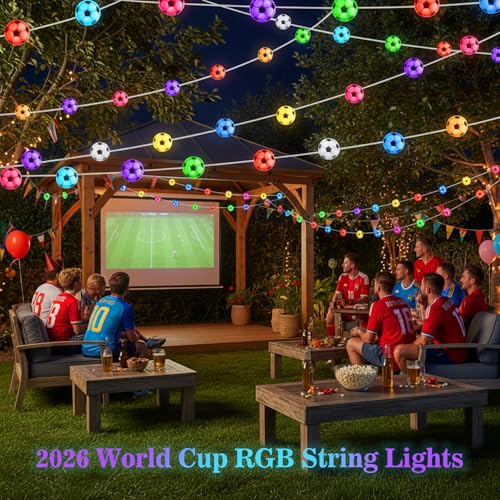 Soccer Ball String Lights - 10ft USB-Powered, 100 LED Warm White Balls, Soccer Party Decorations for Enthusiastic Fans, Sports Decorative Lights, Birthday Decorations, Soccer Gift - color: white