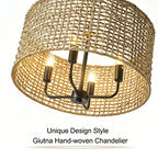 Rattan Wicker Drum Chandeliers for Dining Room, 4-Light Bohemian Hand-Woven Farmhouse Drum Pendant Chandelier Light Fixture for Entryway Living Room Kitchen Stairway Bedroom Hallway - color: Black 4-Light Drum