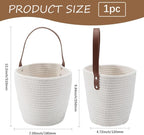 7.1 x 9.8 x 4.7 Inch Hanging Woven Basket Cotton Wall Basket with Handle White Rope Multifunction Macrame Closet Shelf Organizing Storage Wall Mounted Bin for Kitchen Room Fruit Plants Towels