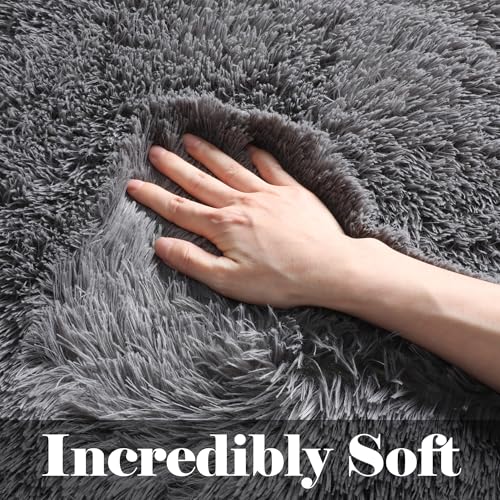 ONASAR 2x6 Grey Runner Rugs for Bedroom Living Room, Fluffy Bedside Hallway Throw Area Rug, Gray Ultra Soft Plush Furry Floor Carpet Mat for Nursery Kids Dorm Closet Home Decor Aesthetic - color: Grey, size: 2' x 6' (Runner)
