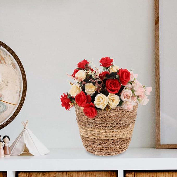 Wicker Planters for Indoor Plants Handwoven Seagrass Plant Basket with Liner Decorative Rattan Flower Pot 6X7 Inches