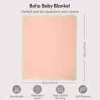 insular Cotton Muslin Baby Blanket with Tassel, Boho Bohemian Muslin Swaddle Blanket Baby Receiving Blanket with Fringe, Nursery Decor Throw or Nursing Blankets, 47" x40”, Pink