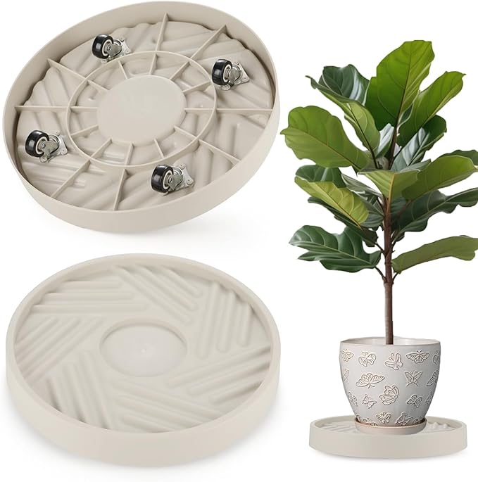 2 Pack Plant Caddy with Wheels,12" Rolling Plant Stand 165 LBS Heavy Duty with Hidden 360 ° Rotating Silent Wheel Wheels for Outdoor Indoor Large Plant Pots, Flower Pot, Patio