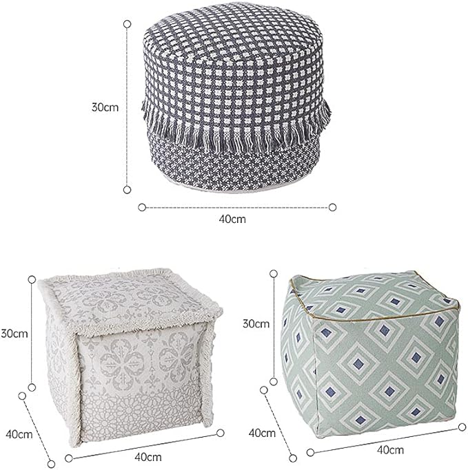 MOCOFO Boho Pouf Cover Unstuffed Square Ottoman Pouf Chair,Home Decor Pouf Cover(White,40x40x30cm)