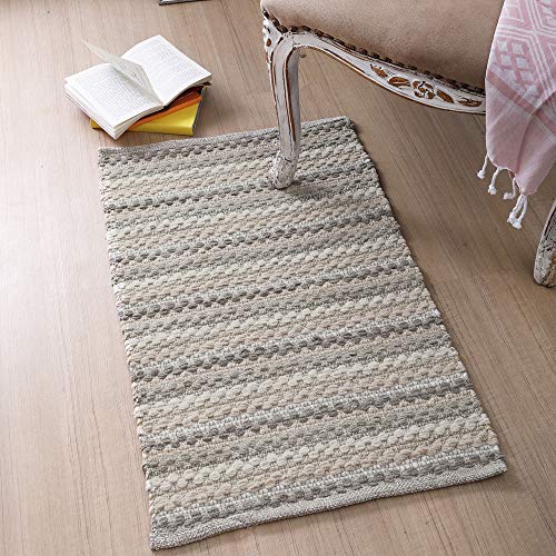 Cotton Chenille Hand Woven Area Rug 2x3 Feet - Linen Combo, Reversible Quick Water Absorbent Accent Floor Rugs Ideal for Bathroom, Kitchen, Bedroom | Beige Soft Washable Durable Mat for Home Décor - color: Linen Combo, size: 2 x 3 feet