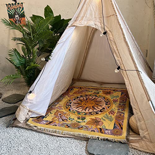 Hopstar Sun Throw Blanket Boho Hippie Tapestry Room Decor Western Blankets and Throws Soft Cozy Couch Cover for Loveseat Sofa Living Room Chair Travel 51"x63" (Yellow/Floral) - color: Sun Face, size: 51"x63"