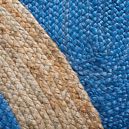 SAFAVIEH Area Rug 3' Round - Natural Fiber Collection - Royal Blue & Natural Brown, Handmade Jute, Braided Border Design (NF801D) - color: Royal Blue/Natural, size: 3' (Round)