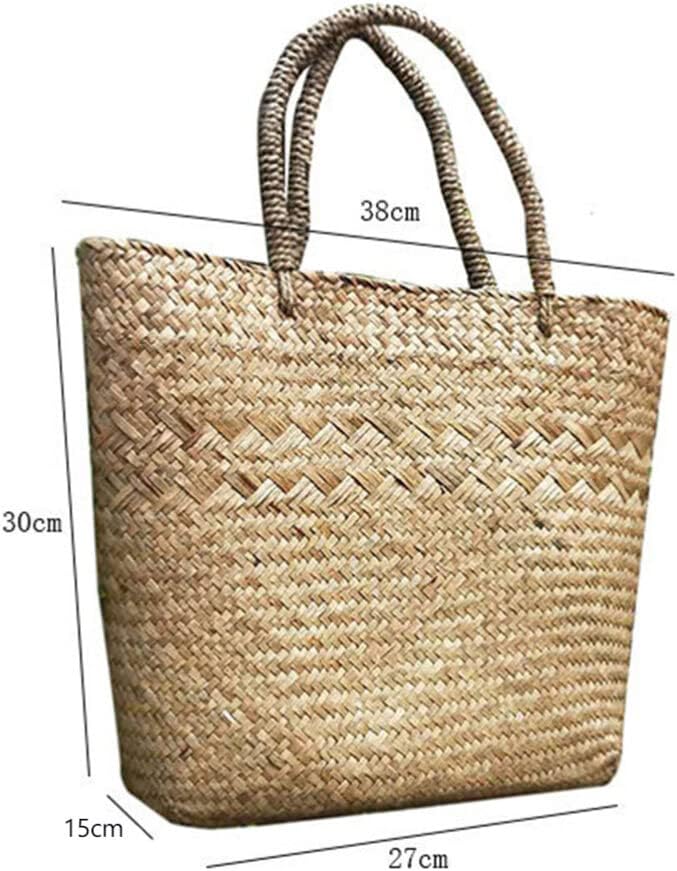 Cabilock Woven Tote Woven Bag Basket Tote Wicker Bag Seagrass Basket Garden Plant Container for Storage Laundry Picnic Beach Storage Bins Toys