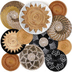 11 Pcs Boho Hanging Wall Basket Decor Handmade Woven Basket Wall Decorative Boho Wicker Baskets Placemats Round Farmhouse Bulrush Art for Rustic Home Decorations Christmas Gift(Stylish) - style: Stylish