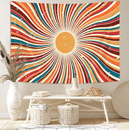 Vintage Sun Tapestry Aesthetic Boho Tapestries Abstract Retro 70s Rainbow Minimal Geometric Grunge Art Print Hippie Bohemian Decor Mid Century Modern Backdrop Party Decorations for Dorm Bedroom 60x40 - color: Abstract Rainbow