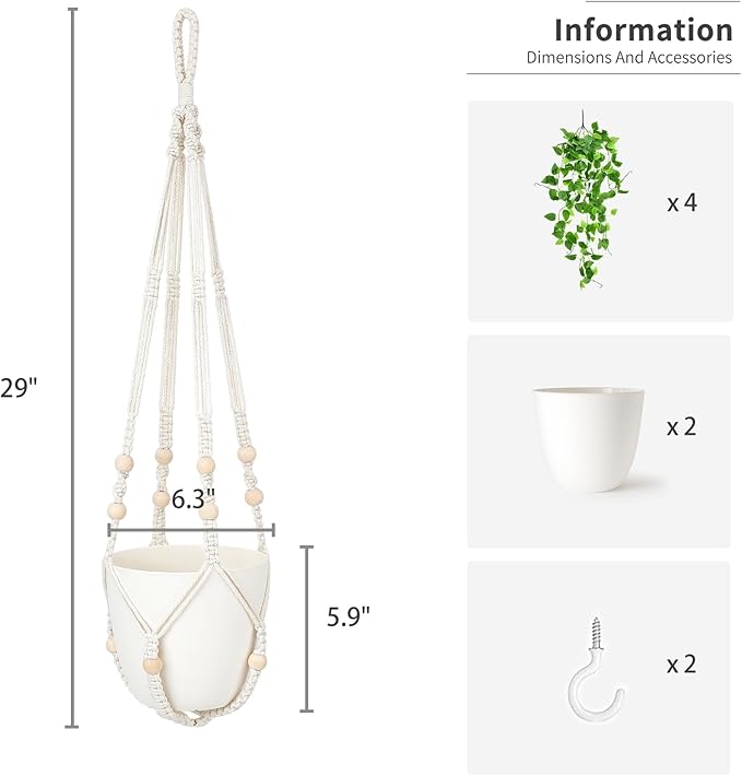 Mkono 2 Packs Fake Hanging Plant with Pot, Artificial Plants Macrame Plant Hanger Fake Vine Greenery for Bedroom Bathroom Home Office Decor