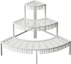 aboxoo 3 Tier Plant Stand Semi-Circular Flower Pot Organizer Rack Quarter Round Plant Display Holder Outdoor Storage Shelves Metal Corner Shelf Planter Shelving Ladder Plant Stand for Indoor