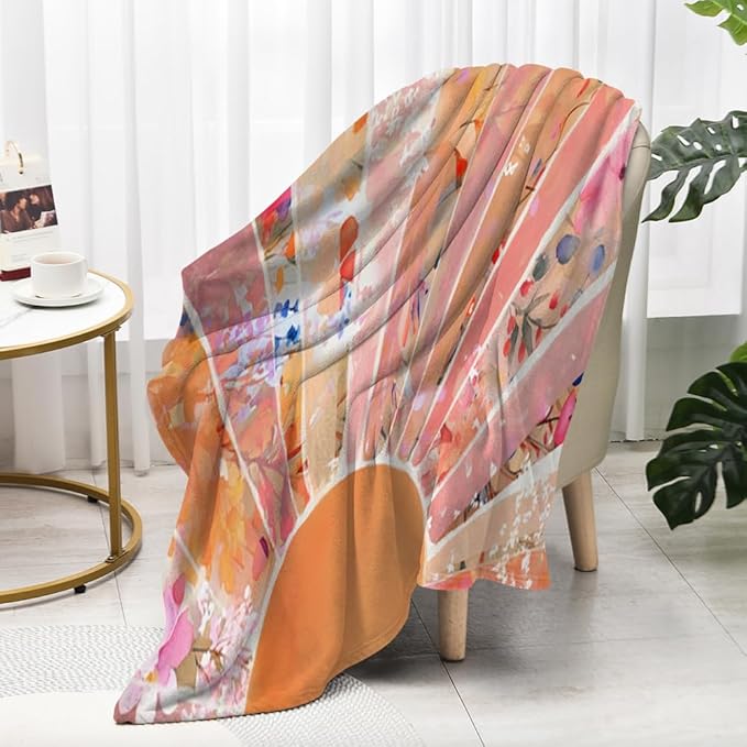 Orange Boho Sun Throw Blanket 30Wx40H Inch Bohemian Minimalist Art Boys Girls Abstract Colorful Flower Aesthetic Blankets Warm Fuzzy Throw Blanket for Sofa Bed Throws Birthday Presents
