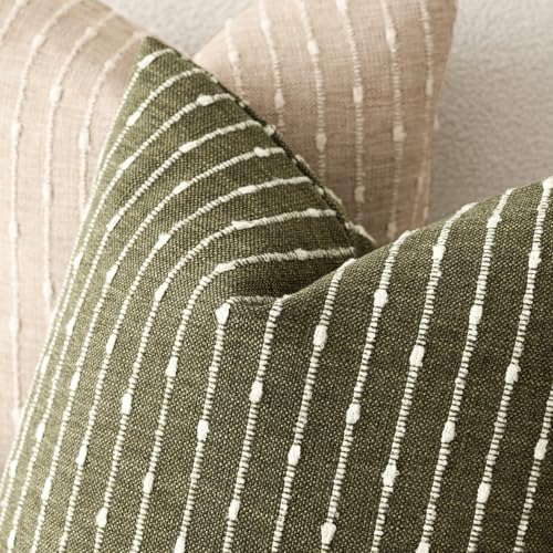 Foindtower Pack of 2 Decorative Jacquard Boucle Throw Pillow Covers Accent Textured Striped Pillowcases Cozy Modern Cushion for Couch Sofa Bedroom Living Room Home Decor 18x18 Inch Olive Green - color: Olive Green, size: 18" x 18" (Pack of 2)