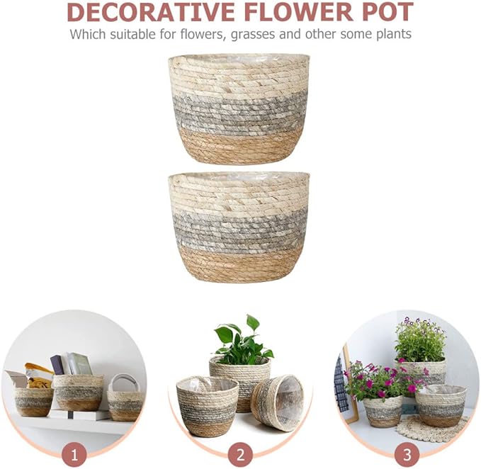 Kisangel 2pcs Flower Basket Woven Planter Plant Pots Indoor Plant Basket Multi-Purpose Woven s for Plant Multi-Purpose s Straw Flower Pot Girl Grass