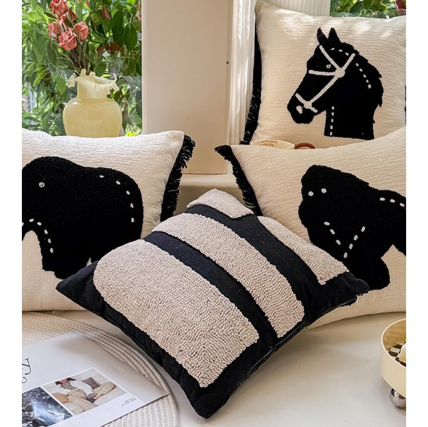Zealax Black and Beige Boho Chunky Pillow Cover Neutral Decorative Square Throw Pillow Cover 18”x18”, Modern Abstract Tufted Pillow Case Geometric Woven Cushion Covers for Couch Bed Living Room, 1PC - size: 18" x 18" (Pack of 1)