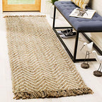 SAFAVIEH Natural Fiber Collection Runner Rug - 2'6" x 12', Bleach & Natural, Handmade Chevron Fringe Jute, Ideal for High Traffic Areas in Living Room, Bedroom (NF458A) - size: 2'6" x 12' (Runner)